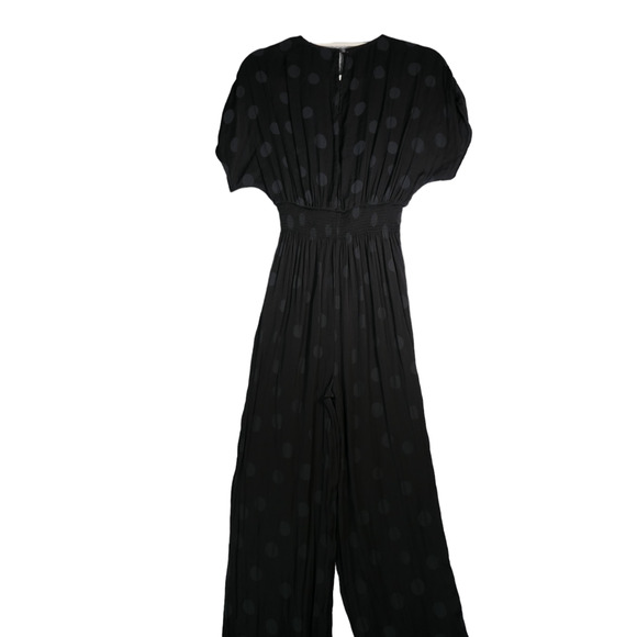 Madewell Jumpsuit Womens XS Black Polka Dot Dolman Smocked Waist Wide Leg Boho - Picture 6 of 12